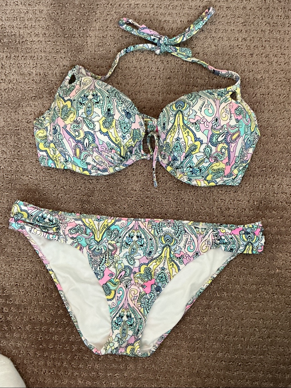 Victoria's Secret Pastel Paisley Halter Bikini - Pink, Yellow, Blue, Green